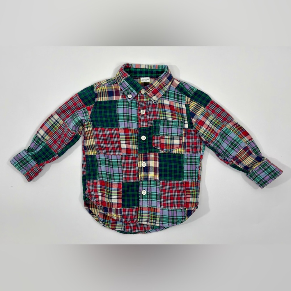 Baby Gap Boys Kids Holiday Patchwork Plaid Button Down Shirt Size 18-24 mos